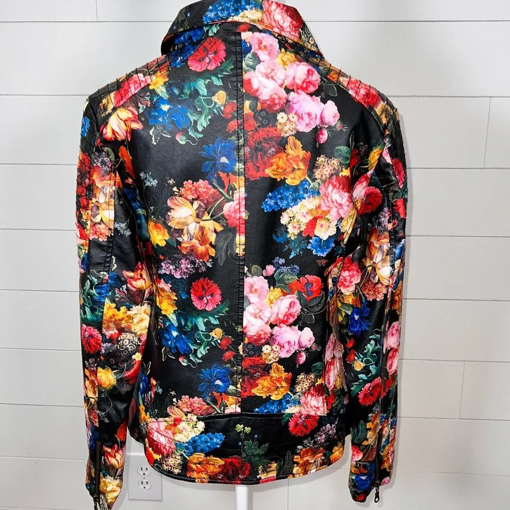 Multicolor Floral Pleather Long Sleeve Jacket Size M - Picture 7 of 10